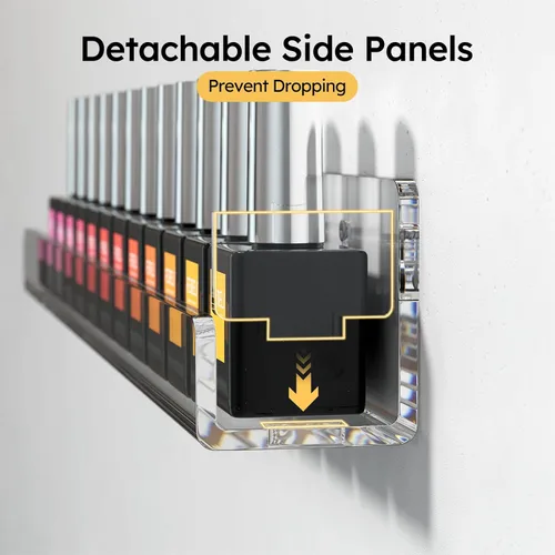 Vista 4 de FEMELI Estante de pared acrílico transparente para esmalte de uñas: 12 estantes de exhibición del soporte del organizador - 15 pulgadas