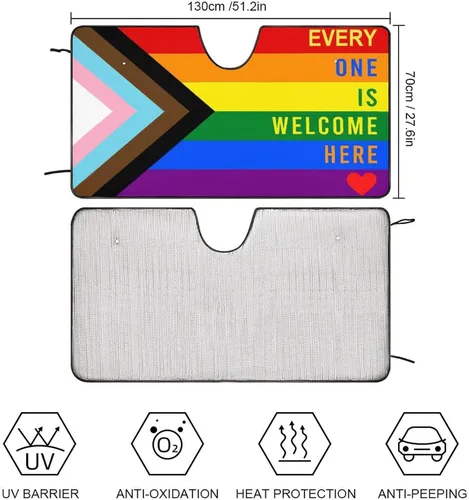 Vista 2 de Progress Pride Flag Rainbow Gay Lesbian Transgender Bisexual LGBTQ Car Windshield Sunshade Front Blocks Window Sun Visor Protector Cover Accessories