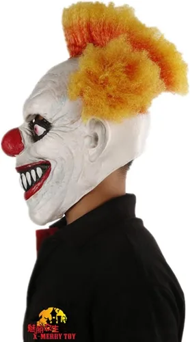 Vista 3 de X-Merry Máscara de látex espeluznante de payaso malvado de Halloween, payaso de pelo naranja y amarillo
