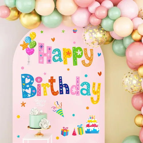 Vista 4 de Colorido cartel de feliz cumpleaños, calcomanías de cumpleaños para telón de fondo, decoraciones de fiesta de cumpleaños para niños, pancarta