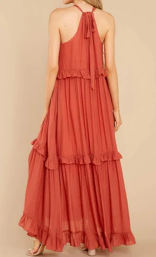 Vista 5 de R.Vivimos Vestido de verano para mujer, de algodón, sin mangas, con volantes, casual, bohemio, fluido