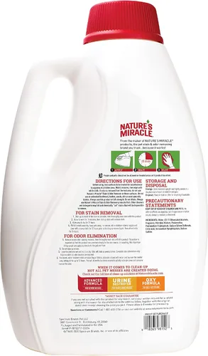 Vista 2 de Nature's Miracle Gato removedor de manchas y olores, fórmula de control de olores, verter
