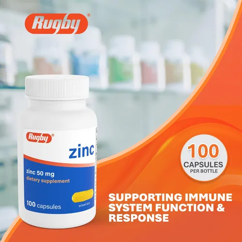 Vista 2 de Rugby Zinc 50mg - Suplemento dietético diario sin gluten para apoyo inmunológico, 100