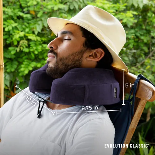 Vista 5 de Cabeau Almohada cervical para viajes en avión – Evolution Classic – Diseño en forma de U de espuma viscoelástica – Apoyo para dormir con cierre