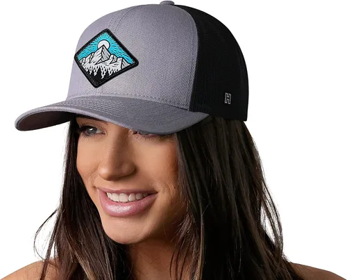 Vista 4 de HAKA Sombrero de camionero de campamento, sombrero de malla de montaña para hombres y mujeres, gorra de béisbol ajustable a presión, sombrero de golf