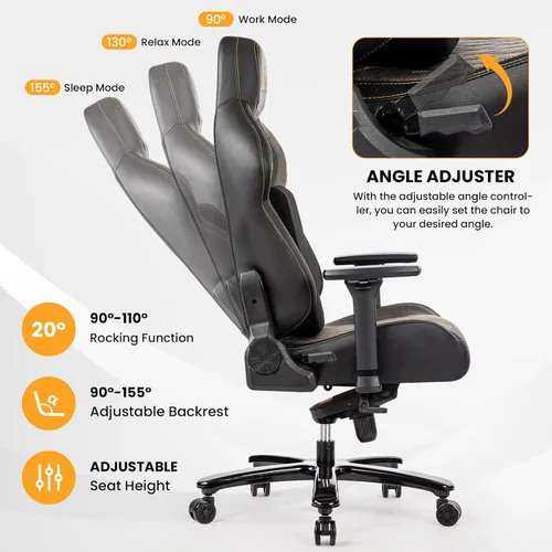 Vista 8 de Silla de juegos grande y alta de 440 libras con base de metal, espuma viscoelástica, lumbar 4D, reposabrazos ajustable, silla de computadora