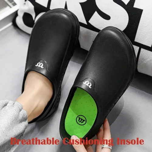 Vista 2 de MEIAGDT Zuecos de trabajo para mujer y hombre, zapatos de cocina, antideslizantes, impermeables, para restaurante, jardín, enfermería, servicio