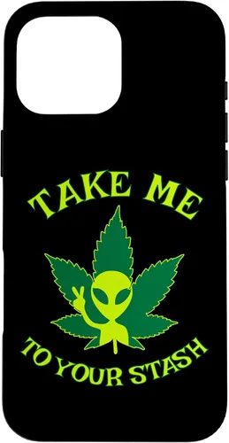 Vista 19 de iPhone 16 Alien Weed Leaf Stoner 420 Stash Fiction Pot Lovers Design Case