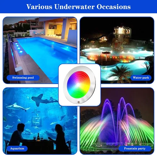 Vista 7 de Luz de piscina de 10 pulgadas para piscina enterrada, luz LED de piscina interior de 12 V CA, control remoto, luces de piscina subacuáticas