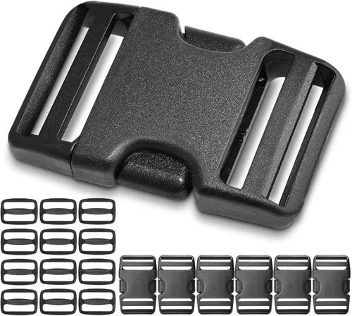 Vista 9 de Paquete de 6 hebillas de liberación lateral rápida de 1 pulgada, hebillas dobles ajustables, clips que no requieren costura, hebilla de plástico