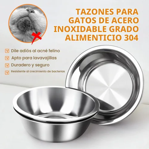 Vista 6 de Tazón Elevado de Comida para Gatos, 3 Cuencos Elevados de Acero Inoxidable para Gatos con Soporte, Cuenco Inclinado 15° para Perros Pequeños