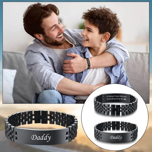 Vista 2 de VNOX - Correa de reloj de eslabones de acero inoxidable para hombre, con grabado personalizado, gran regalo para papá