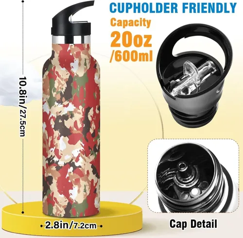 Vista 2 de Sport Insulated Water Bottle with Leak Proof Spout Lid Vacuum Insulated BPA-Free Leak Proof for Travel, Camping, Sports, Army Woodland Camo Gold