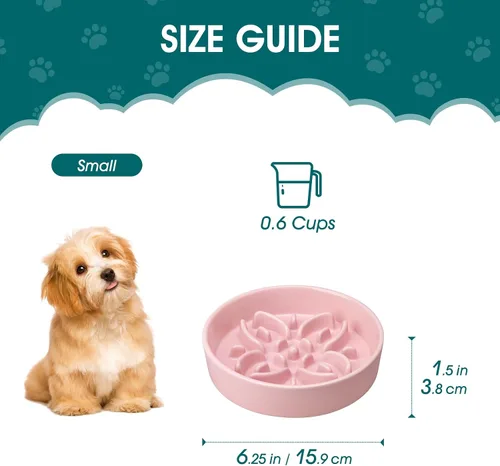 Vista 2 de vancasso Cuencos de alimentación lenta de cerámica para perros, cuencos de comida para perros con rompecabezas con laberinto floral, plato Rosa