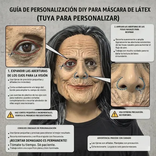 Vista 4 de Máscara de Halloween de mujer anciana aterradora para adultos, cabello