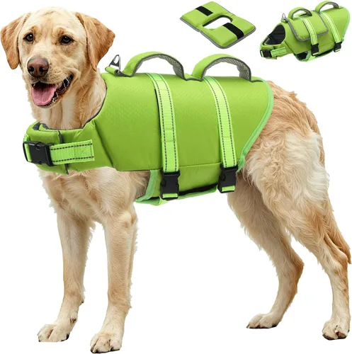 Vista 19 de EMUST Chaleco salvavidas para perros, chaleco salvavidas reflectante para nadar con 4 bolsillos, chaleco flotante para perros pequeños, medianos