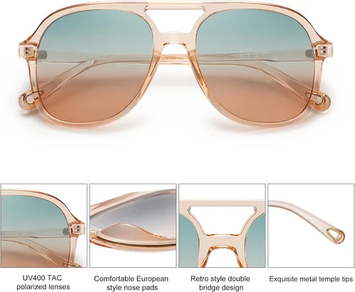 Vista 2 de SOJOS Gafas de sol polarizadas retro cuadradas estilo aviador para mujer y hombre de los años 70 vintage doble puente SJ2174