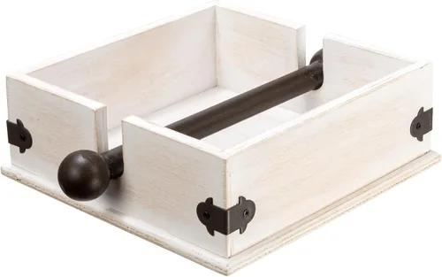 Vista 12 de Creative Co-Op Servilletero cuadrado de madera con barra de metal