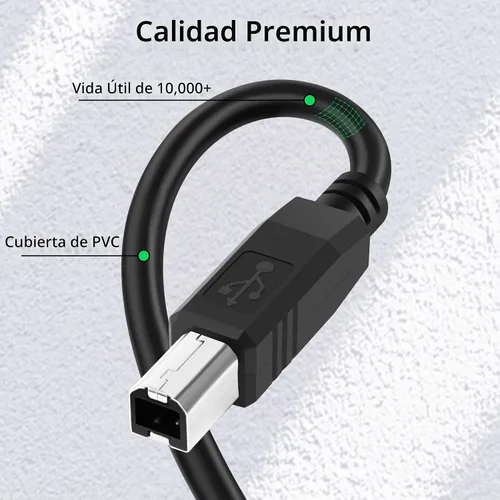 Vista 5 de Cable de impresora USB B a USB C de 2 pies, cable flexible para MacBook Pro/Air, MIDI compatible con teclado Yamaha Piano, DAC, controlador DJ y más