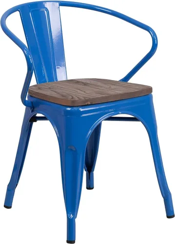 Vista 17 de Flash Furniture Silla de metal negro con asiento y brazos de madera