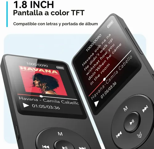 Vista 6 de AGPTEK Reproductor MP3 A02 con Bluetooth 5.3, pantalla de 1.8 pulgadas, reproductor de música portátil con altavoz, radio FM, grabadora de voz Negro