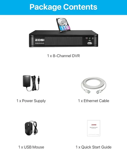 Vista 2 de ZOSI 8 canales HD-TVI 1080P Lite 4 en 1 videovigilancia DVR grabadora 1TB HDD, acceso remoto, detección de movimiento (renovado)