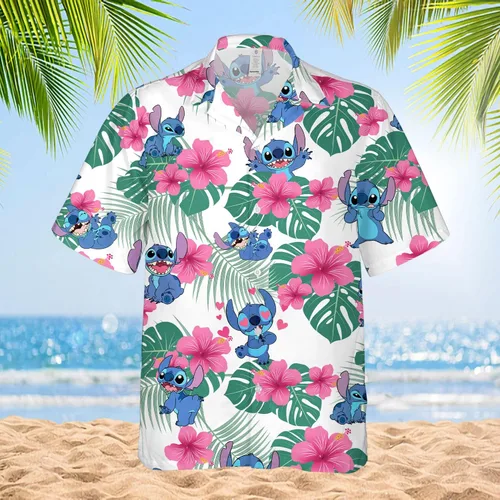 Vista 3 de Camisa hawaiana de animales divertidos para hombres, lindas camisas de manga corta de alienígena espacial, regalos tropicales, casual, con botones