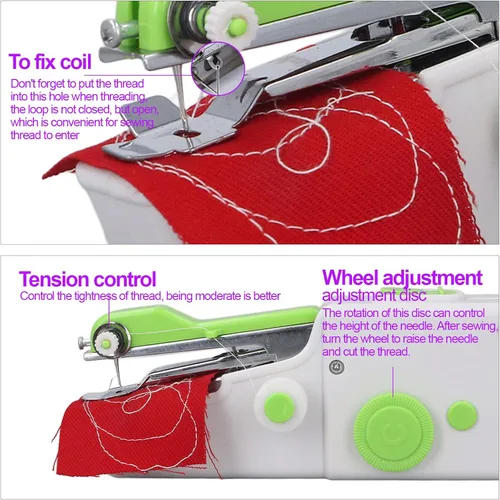 Vista 5 de Máquina de coser de mano, máquina de reparar portátil, máquina de coser eléctrica de costura rápida para ropa, telas, pañuelos de bricolaje, viajes