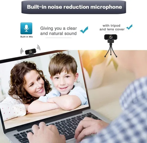 Vista 4 de Webcam 1080p HD interruptor de computadora 2 cámaras - Micrófono portátil USB PC Webcam con soporte para trípode, transmisión en vivo de 110 grados