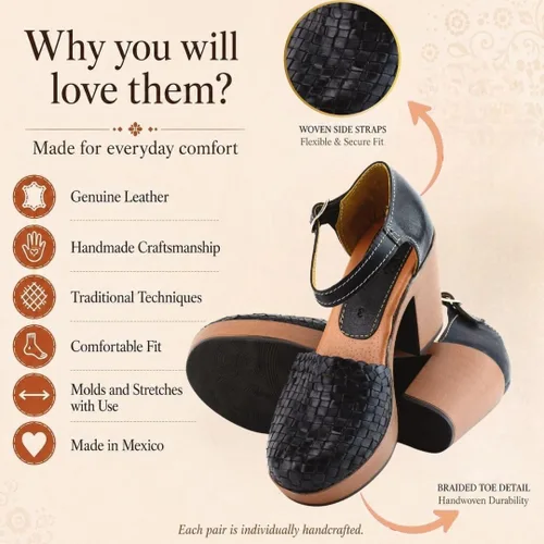 Vista 5 de Zapatos de Plataforma de Cuero Mexicano para Mujer - Modelo 5H02 Negro