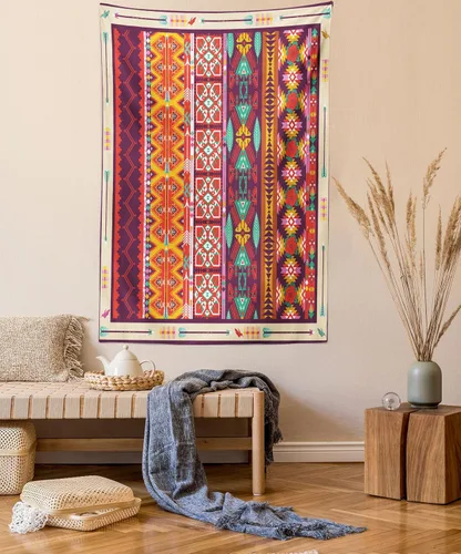Vista 60 de Lunarable Tapiz japonés, Geisha joven en kimono con maquillaje oriental tradicional de Sakura, decoración de tela para colgar en la pared