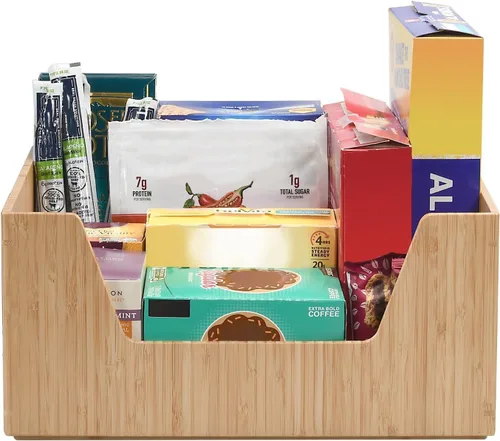 Vista 7 de MobileVision Caja de almacenamiento de bambú con organizador apilable frontal abierto para usar en armarios, dormitorios, cocinas, hogar y oficina