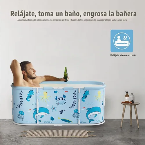 Vista 9 de 43" Large Foldable Bathtub, Freestanding Surround Collapsible Bathtub, Extra Large Foldable Bathtub with Plastic Frame, Family SPA Soaking Tub for