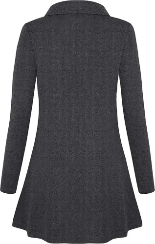 Vista 3 de Miusey Sudadera Túnica con Cremallera para Mujer Cuello Collar Chaqueta Larga Ligera Cárdigans