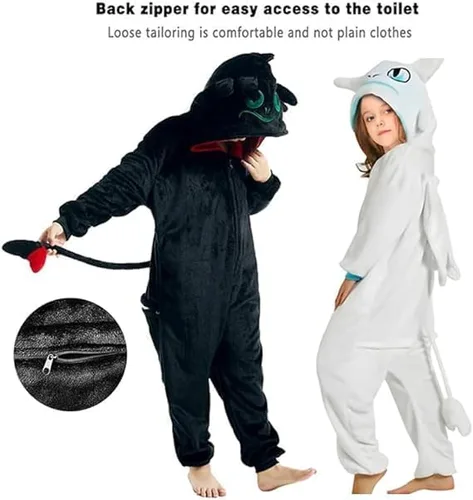 Vista 2 de Pijama de dragón sin dientes, pijama de franela de animal de una sola pieza, con cremallera, disfraz de Halloween para niños y niñas