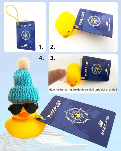 Vista 4 de El juego de etiquetas de pato de crucero incluye 12 patos de goma de crucero con sombrero de gafas de sol para cruceros, 12 tarjetas de etiqueta