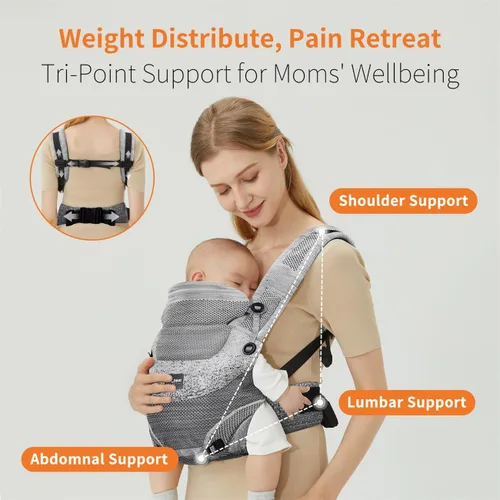 Vista 4 de Portabebés ergonómico 4 en 1 para recién nacidos a niños pequeños - Portabebés de punto acogedor y ligero para niños de 8 a 33 libras - Porteo
