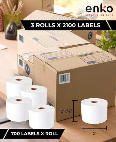 Vista 2 de enKo [3 rollos, 2100 etiquetas] - Etiquetas térmicas directas de 2-1/4 x 2 pulgadas, calcomanías de Logística de Amazon, etiquetas FN