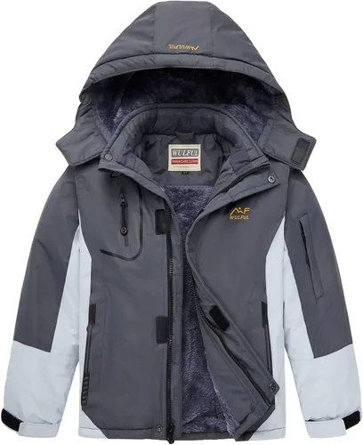 Vista 22 de WULFUL - Chaqueta impermeable de esquí para niño, con capucha, forro polar cálido, abrigo de nieve para el invierno Agua