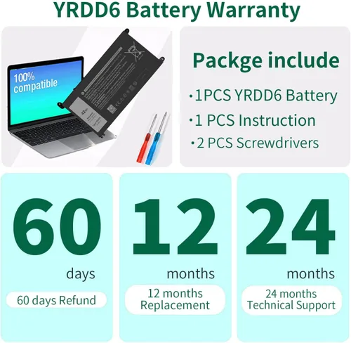 Vista 6 de Batería YRDD6 de 42 Wh para Dell Inspiron 15 3000 Series 3583 3593 3582 3584 3501, inspiron 15 5000 Series 5582 5584 5593 5594 5598 5585 14 3499 3