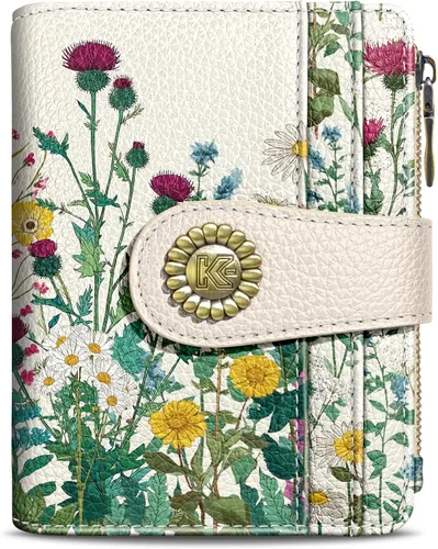 Vista 9 de Kelvoris Cartera pequeña Rfid para mujer, plegable, con cremallera, bolsillo para monedas, piel sintética, compacto, para tarjetas de crédito