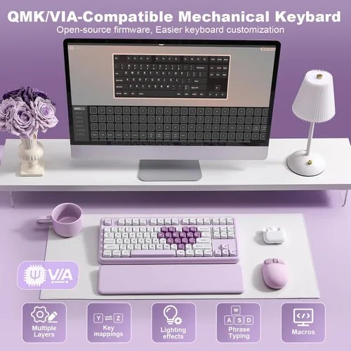 Vista 5 de YUNZII B87 Wireless Mechanical Keyboard,QMK/VIA Programmable,TKL Layout 87 Keys,BT/2.4G/USB-C,Hot Swap Gasket Mount RGB Backlit Gaming with Wrist