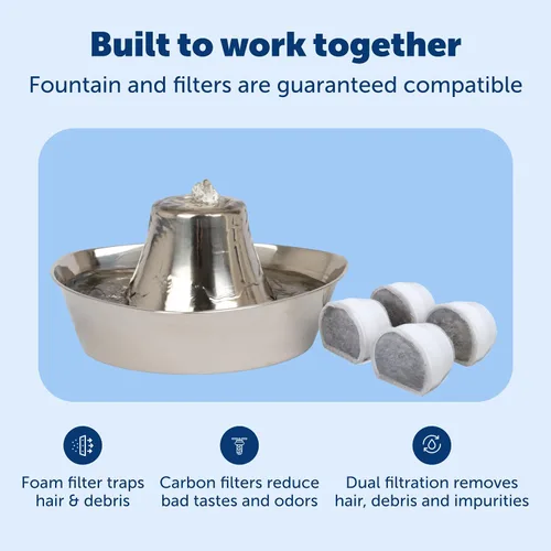 Vista 3 de PetSafe Seaside - Fuente de acero inoxidable para gatos y perros, filtros de agua adicionales y 1 bomba incluida, la torre crea un flujo relajante