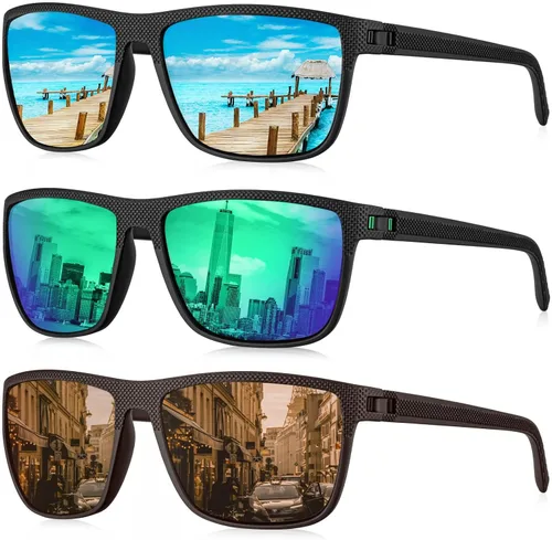 Vista 35 de KALIYADI Gafas de sol polarizadas para hombre, gafas de sol ligeras con protección UV para conducir, pescar y jugar golf (3 unidades) Negro