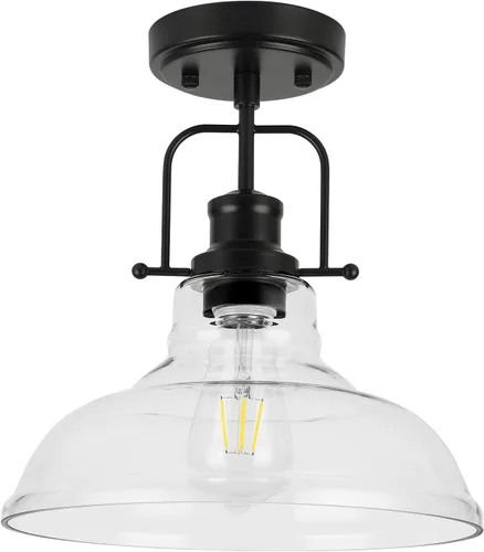 Vista 14 de WILON Lámpara de techo rústica de granja, luz de techo de vidrio semillado, luces de techo semiempotradas óxido, accesorios de iluminación