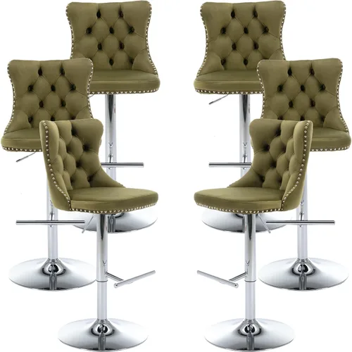 Vista 23 de Juego de 2 taburetes de bar modernos de terciopelo para mostrador, taburetes de bar giratorios ajustables con respaldo, sillas de isla de cocina