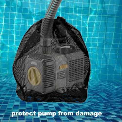 Vista 3 de Bolsa de malla para bomba de estanque, 2 paquetes de 12.2 x 15.9 pulgadas, bolsa de barrera de bomba con cordón, bolsas negras para piscina