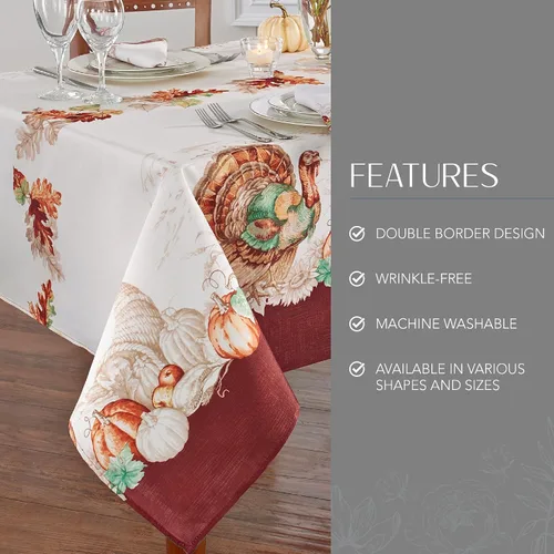 Vista 3 de Elrene Home Fashions. - Mantel de otoño con bordes de pavo.