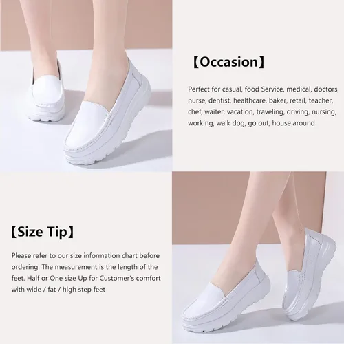 Vista 6 de ZOVE Nursing Shoes Women Loafers Platform Wedge Moccasins Comfortable Casual Slip-on Healthcare Work Leather Nurse Shoes