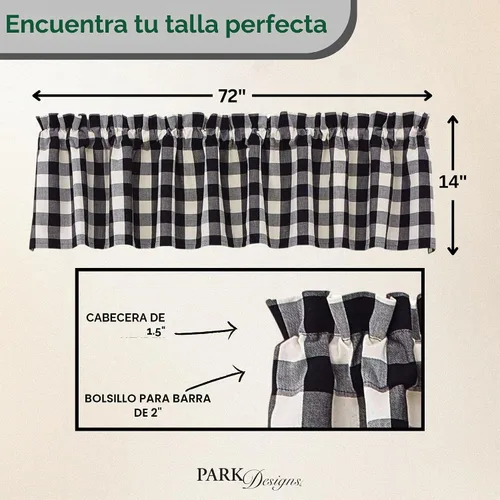 Vista 3 de Park Designs Cenefa forrada a cuadros de búfalo 72" x 14" Negro y crema